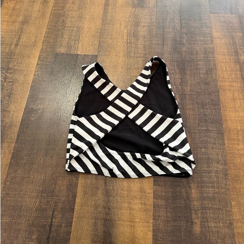 Albion Fit Switchback Crop Bikini Top Black White Stripe Swim Top Size Small - Picture 3 of 6